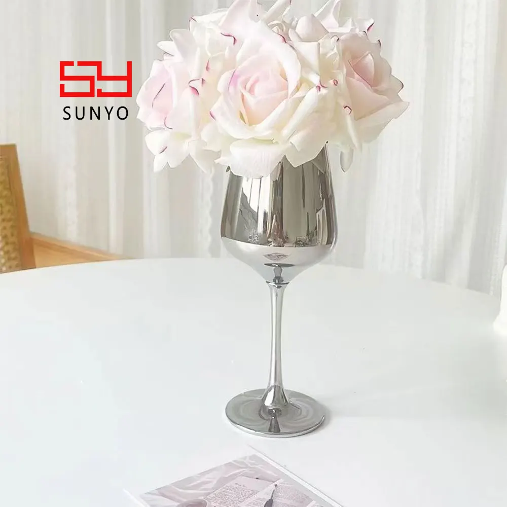 SUNYO Hand-Blown Colored Wine Cup Sets Glassware Factory Electric Effect Luxury Silver Goblet