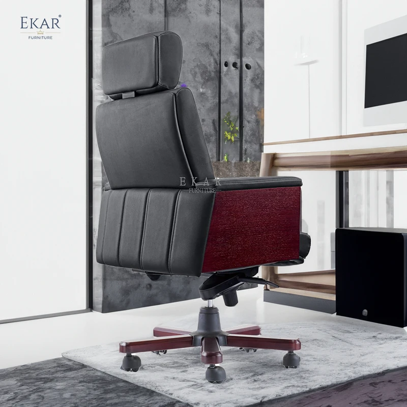 Executive Top-Grain Leather Office Chair with Padded Armrests manufacture