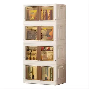 multifunctional double doors shoe wardrobe clothes organizer plastic eazy folding collapsible storage cabinet bins with lids