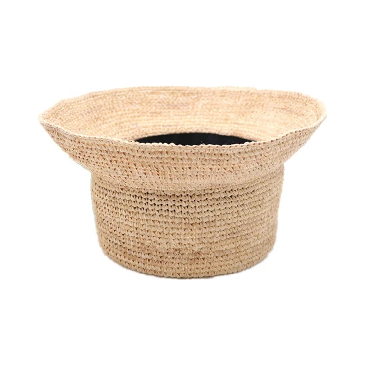 Custom Designer Handmade Crochet Raffia Straw Bucket Hat for Women Lady Beach Sun Shade for Daily Sports Outdoor Casual Dress