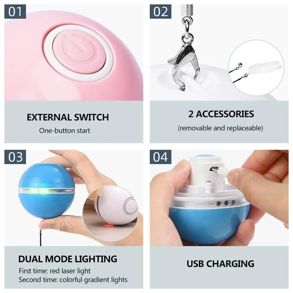 Automatic Interactive Cat Smart Toy Ball Funny With LED Smart Rolling Teaser USB Rechargeable