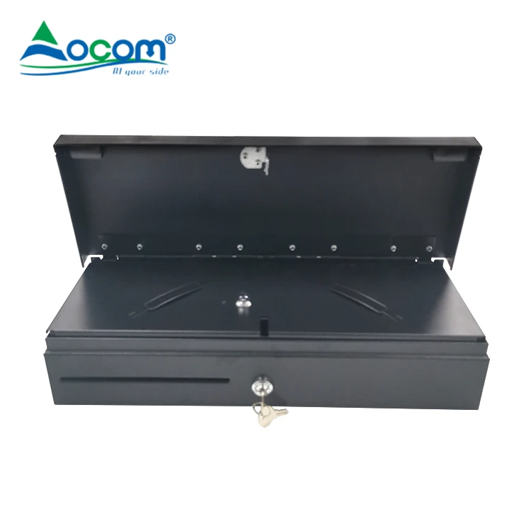 OMCOM ECD-170B Flip Top Metal Cash Drawer 6 Bill and 8 Coin Trays 2 Position Lock RJ11 Checkout Counters