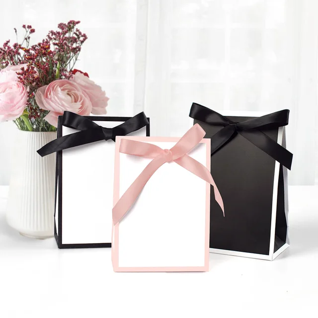 Customized Logo Luxury Bow Thick Ribbon Clothing Packaging Gift Shopping Paper Bag