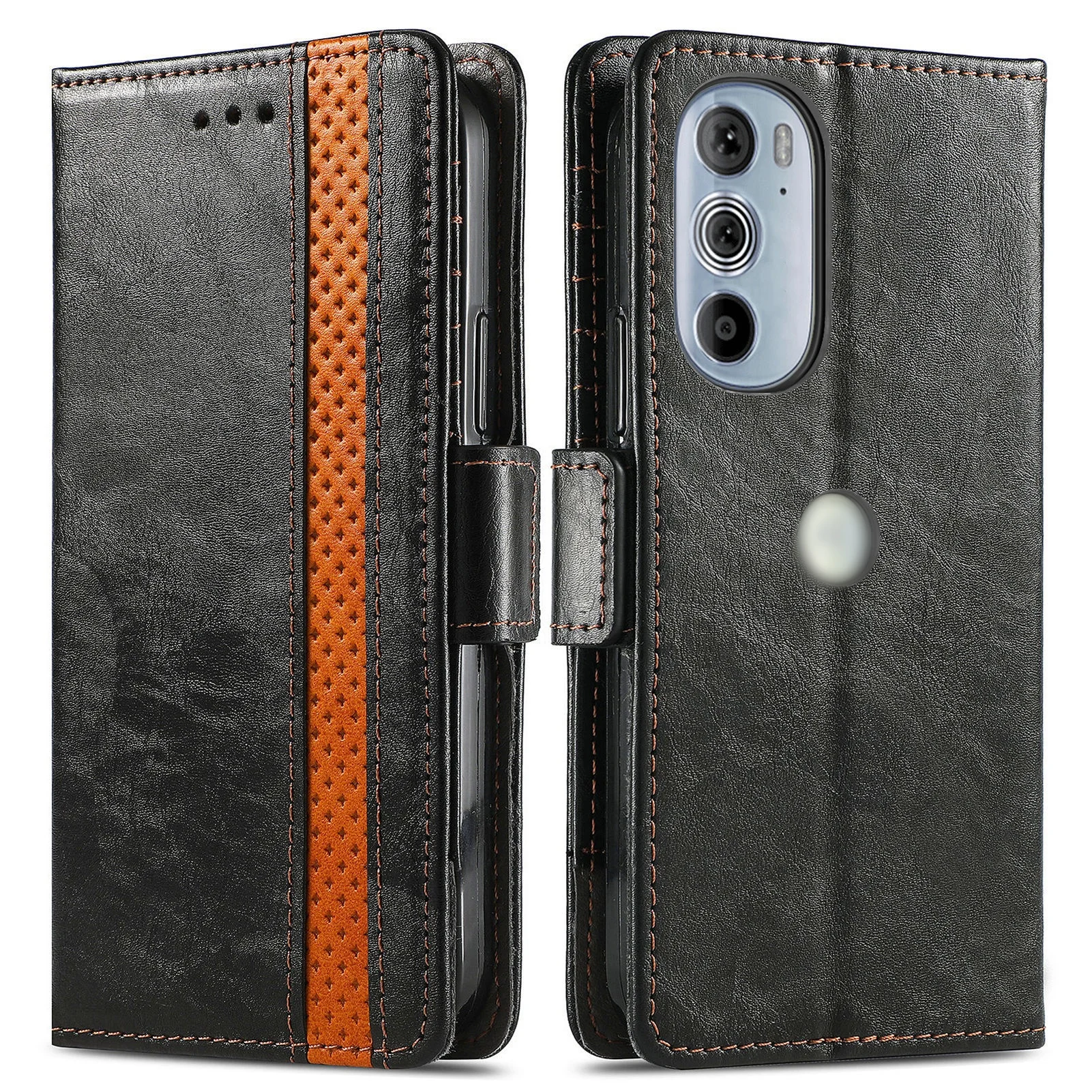 Pure Color TPU Leather Flip Cover Textured Leather Card Slot Wallet Magnetic For Motorola E 20 30 40 P 30 40 Business High End details