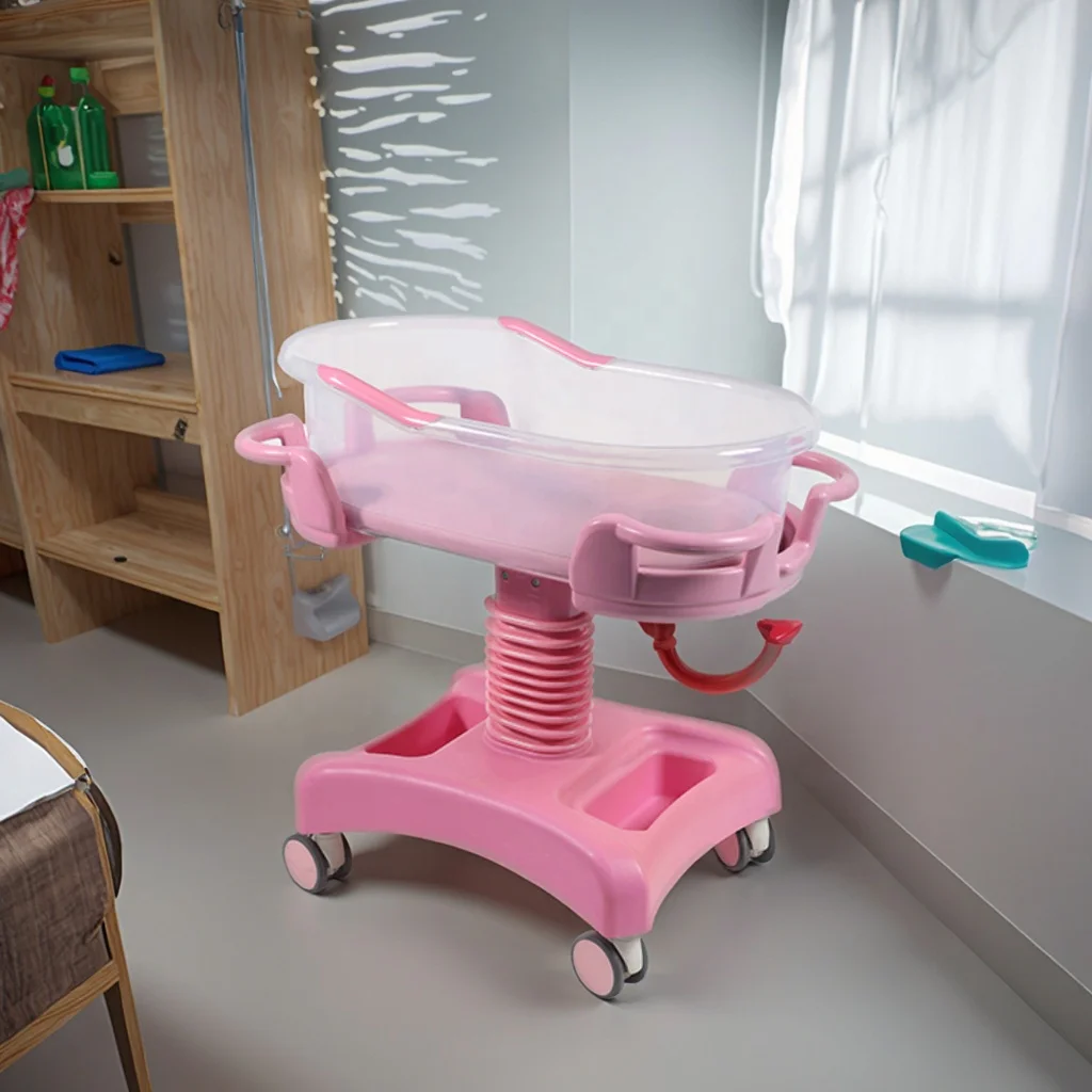 Medical Obstetrics and Gynecology Stainless Steel ABS Baby Bed Foldable Durable Movable on Wheels Newborn Stroller 5
