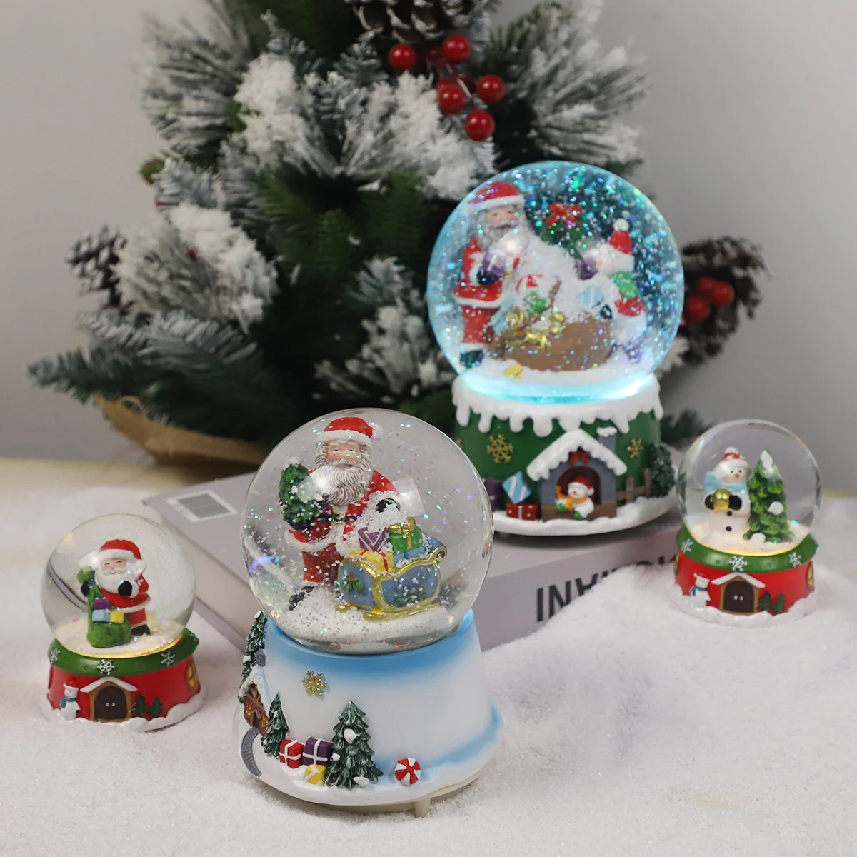 Wholesale Snow Globe Cute Cartoon Christmas Style Santa Claus Lighted Up Home Personalized Resin Snow Globes With Glitter