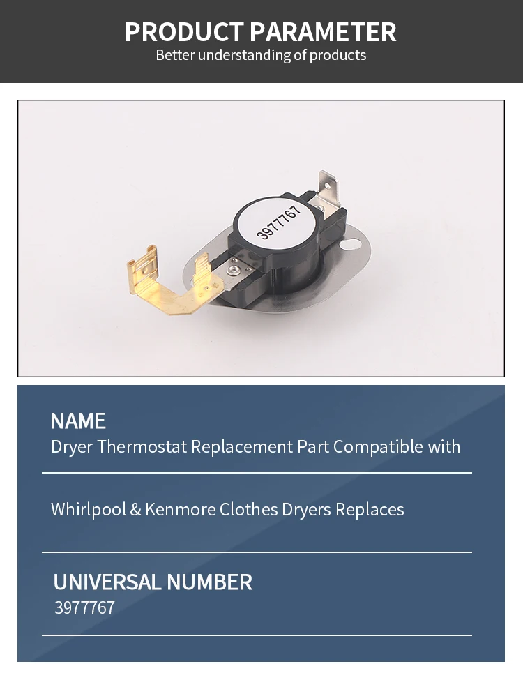 Dryer Thermostat Replacement Part Compatible with Clothes Dryers Replaces 3977767 factory