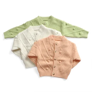 Fashion Little Girl Sweater Solid Baby Toddler Clothes Knitting  Ball Warm  with Button Children Coat