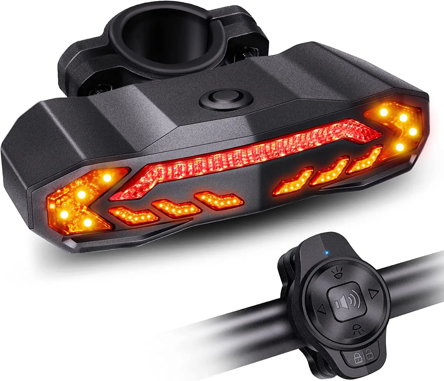 Feu Arrière Vélo LED Intelligente avec Clignotant et Télécommande – Lumière Vélo USB Rechargeable, Étanche IPX4, 5 Modes – Clignotant Vélo & Trottinette Électrique, Accessoire Sécurité
