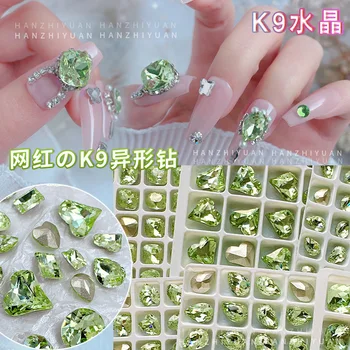 K9 Light Green Crystal Olive Color Nail Rhinestone Luxury Multi Shaped Rhinestone Point-Bottom Heart Round Diamond Supplies