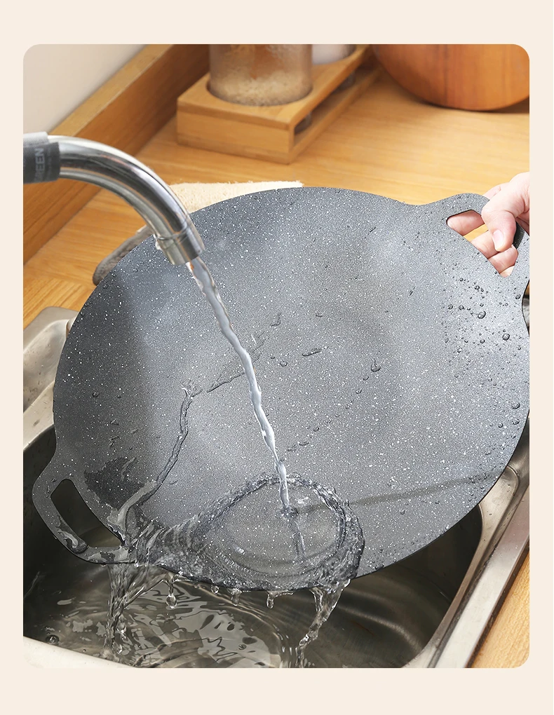 Thickened Maifan Stone BBQ Grill Pan, Non-Stick Steak & Korean BBQ, Works on Induction/Gas Stoves, Indoor/Outdoor