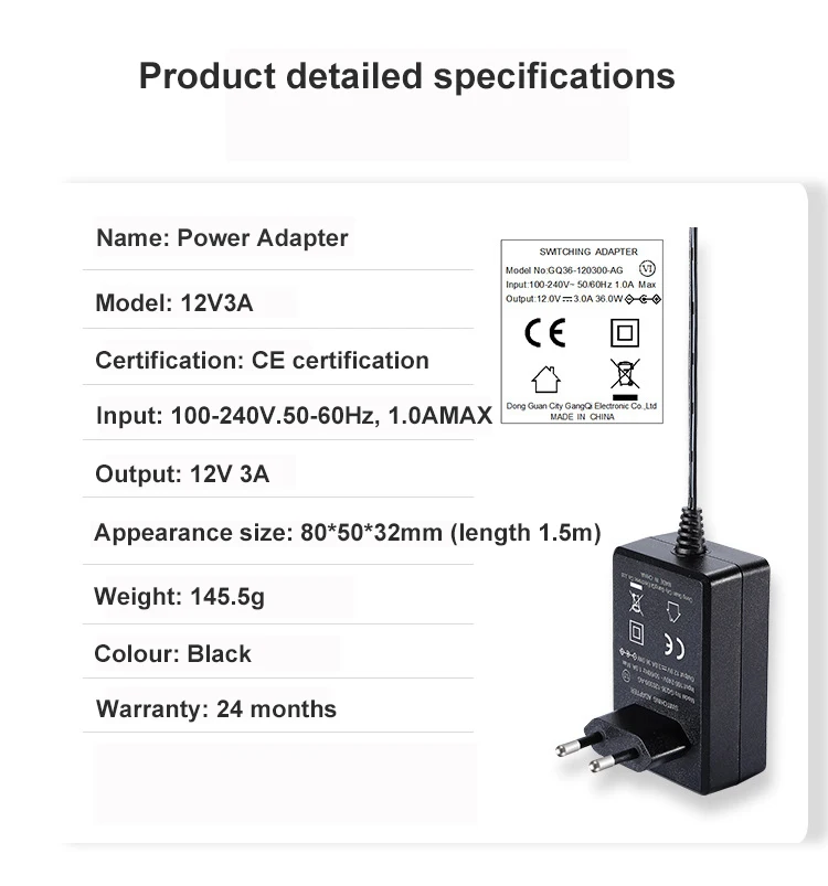 AC 100-240V to DC 12V 3A Power Supply Adapter Transformers  for CCTV Cameras DVR NVR LED Strip Routers Speakers Jack 5.5 X 2.1mm factory