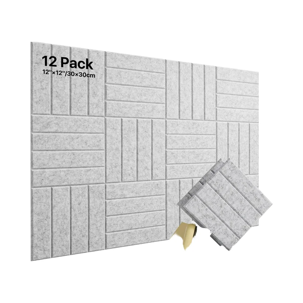 12-Pack Self-Adhesive Acoustic Panels High-Density 30*30cm Gray Pet Felt Acoustic Panel for Home Office Door Ceiling