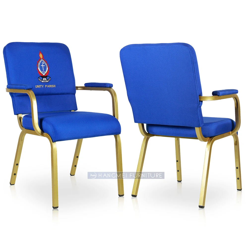 Custom Logo Kenya Church Chair With Comfortable Wide Size and Armrests Modern Iron Metal Design for Theater Dining School Use
