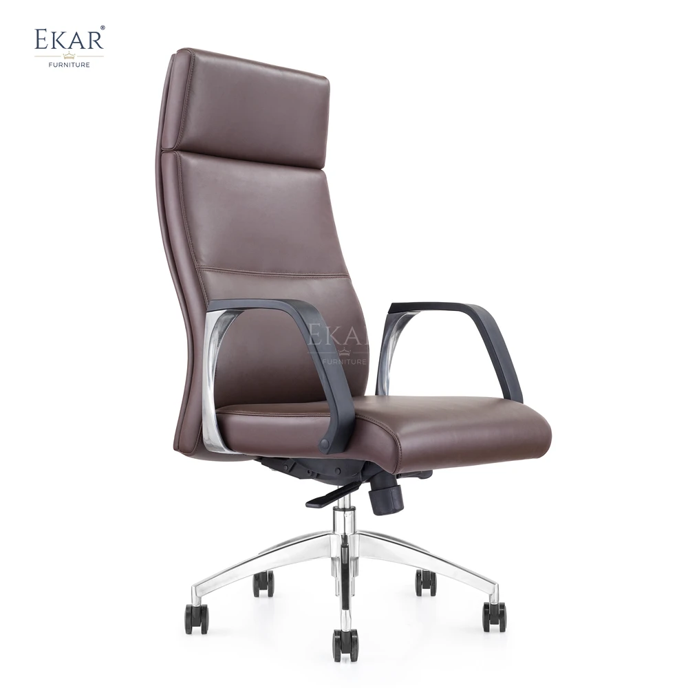 Elegant Italian Imported Top-Grain Leather Office Chair with PU Soft-Padded Armrests