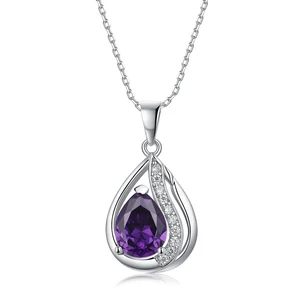 Keiyue High Quality 3 Claw Amethyst Purple CZ Paved Women's 925 Sterling Silver Fashion Design Gift Pendant Charms Jewelry