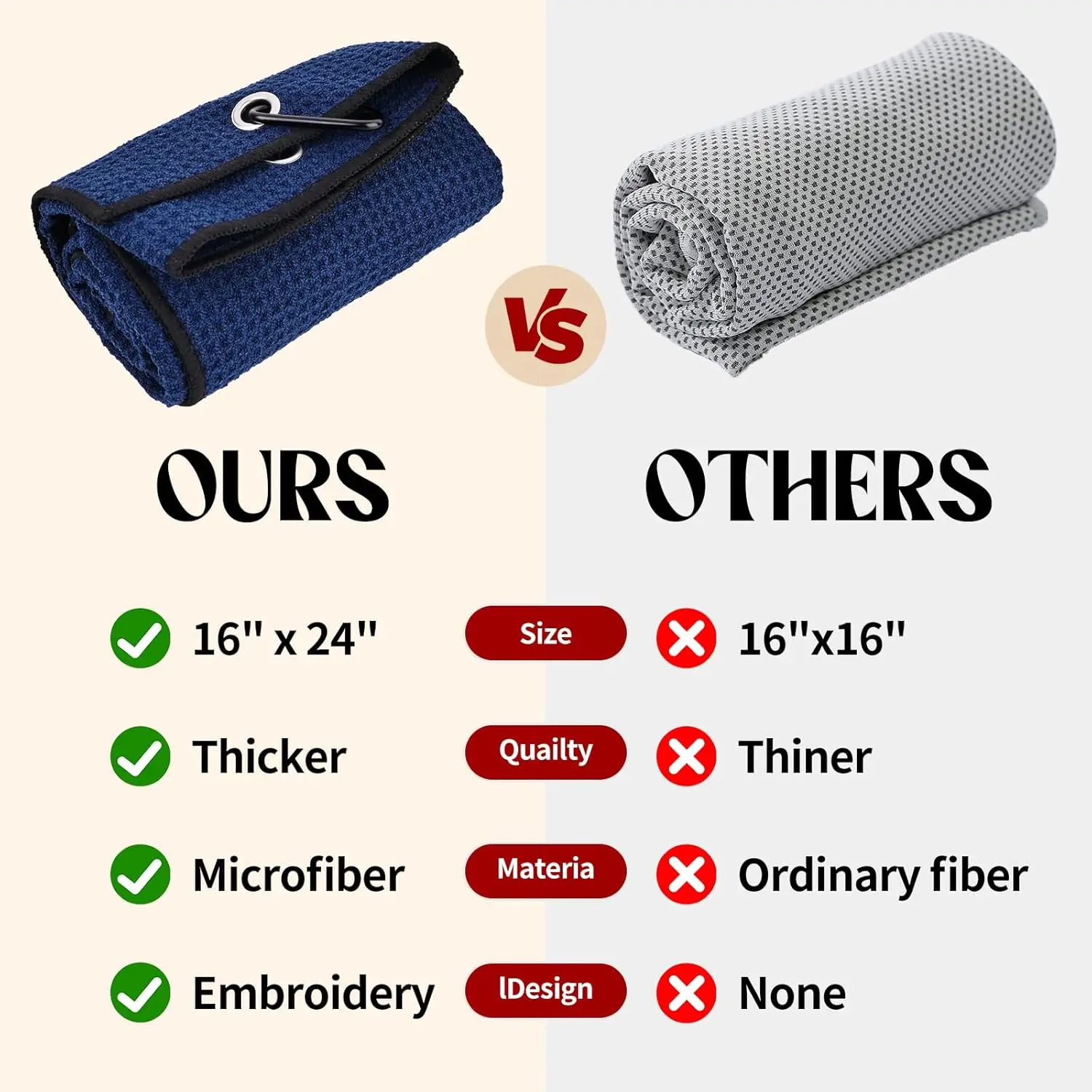 OEM Manufacturer Custom Printed Logo Magnetic Golf Towel Waffle Design with Hook Jacquard Technics factory