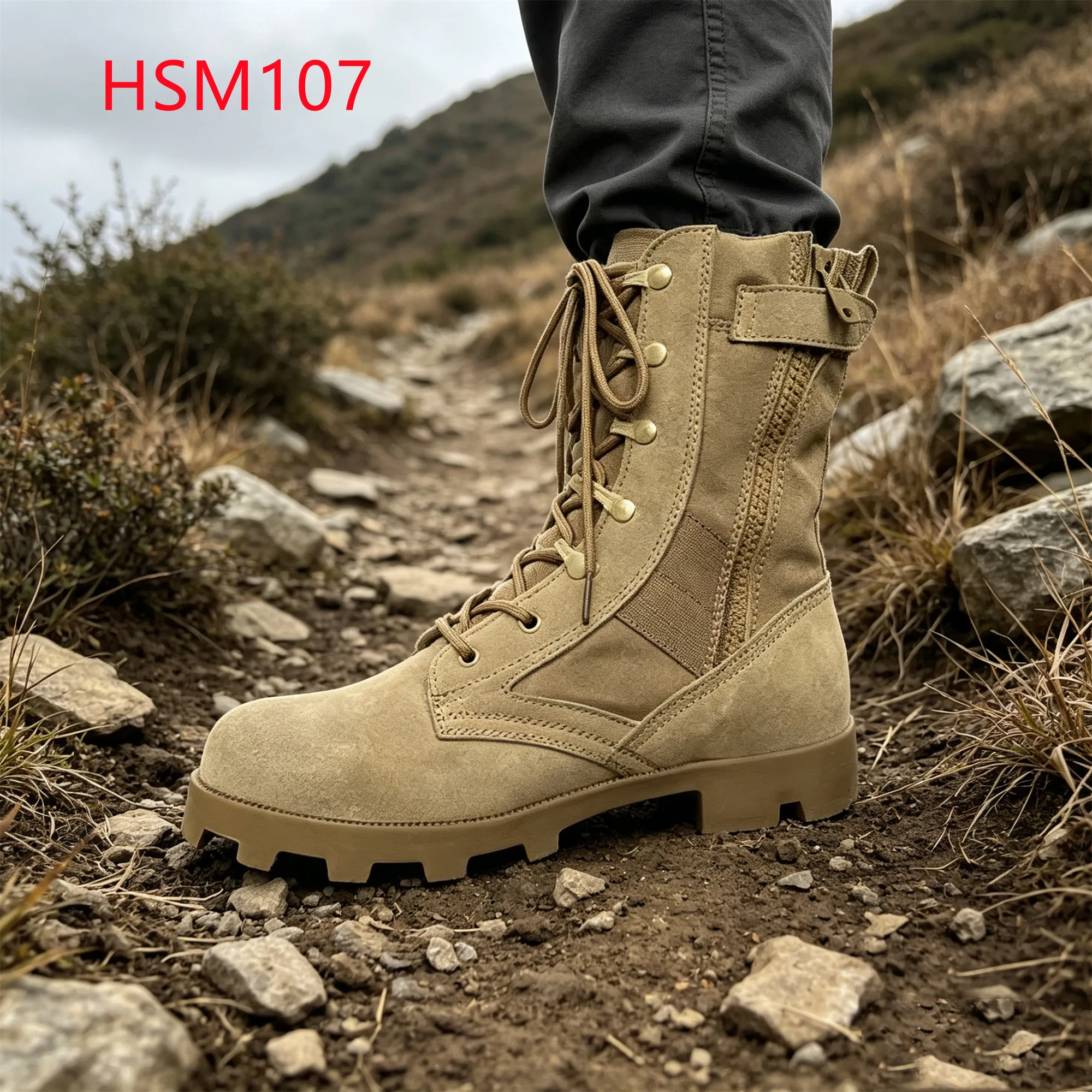 XYM,Factory Output Zipper&velcro Design Hua Singh Combat Boots Rugged Terrain Super Hard Rubber Sole Marching Boots HSM107