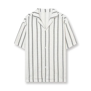2024 New design Customized Summer Casual Open Knit Short Sleeve Shirt Wave Striped Men's Knit Cardigan