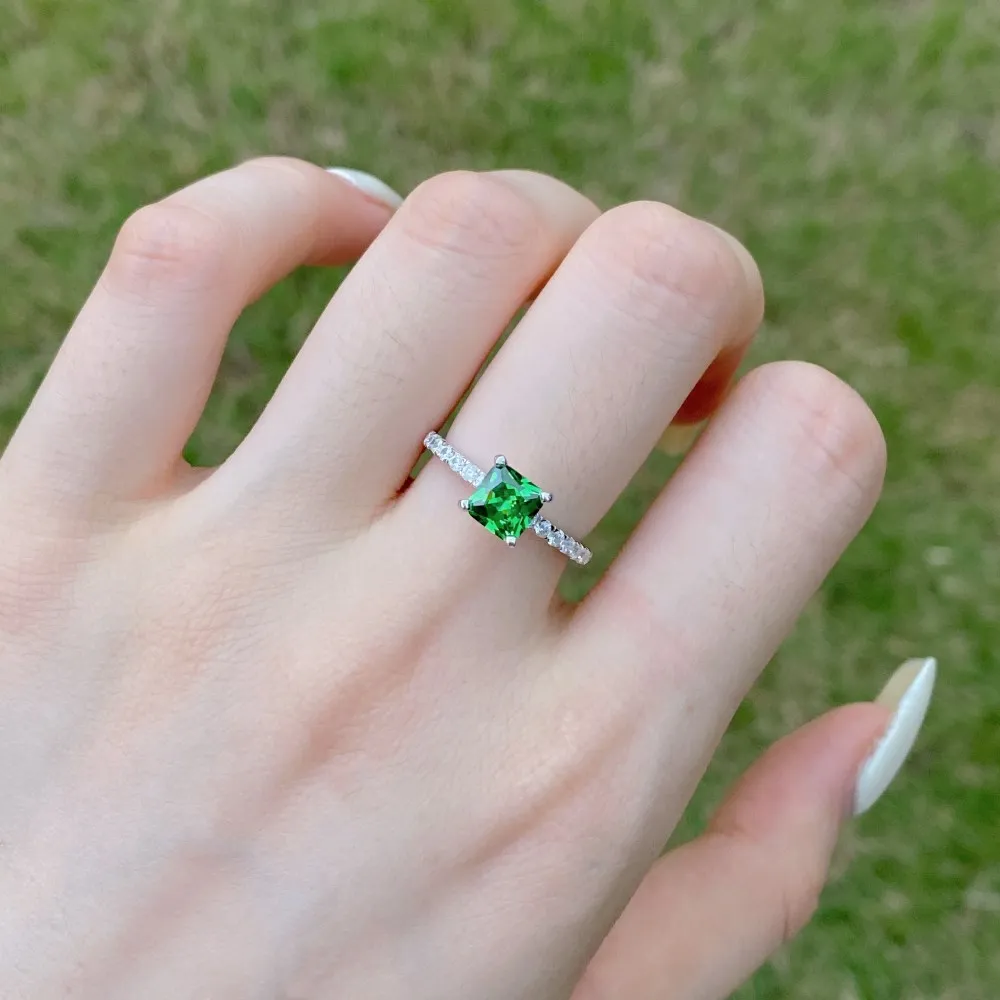 KAKODIY High Quality Style Design Eternity Cubic Zirconia Square Wedding 925 Sterling Silver Ring Green Gemstone Jewelry Ring for Women detail 6