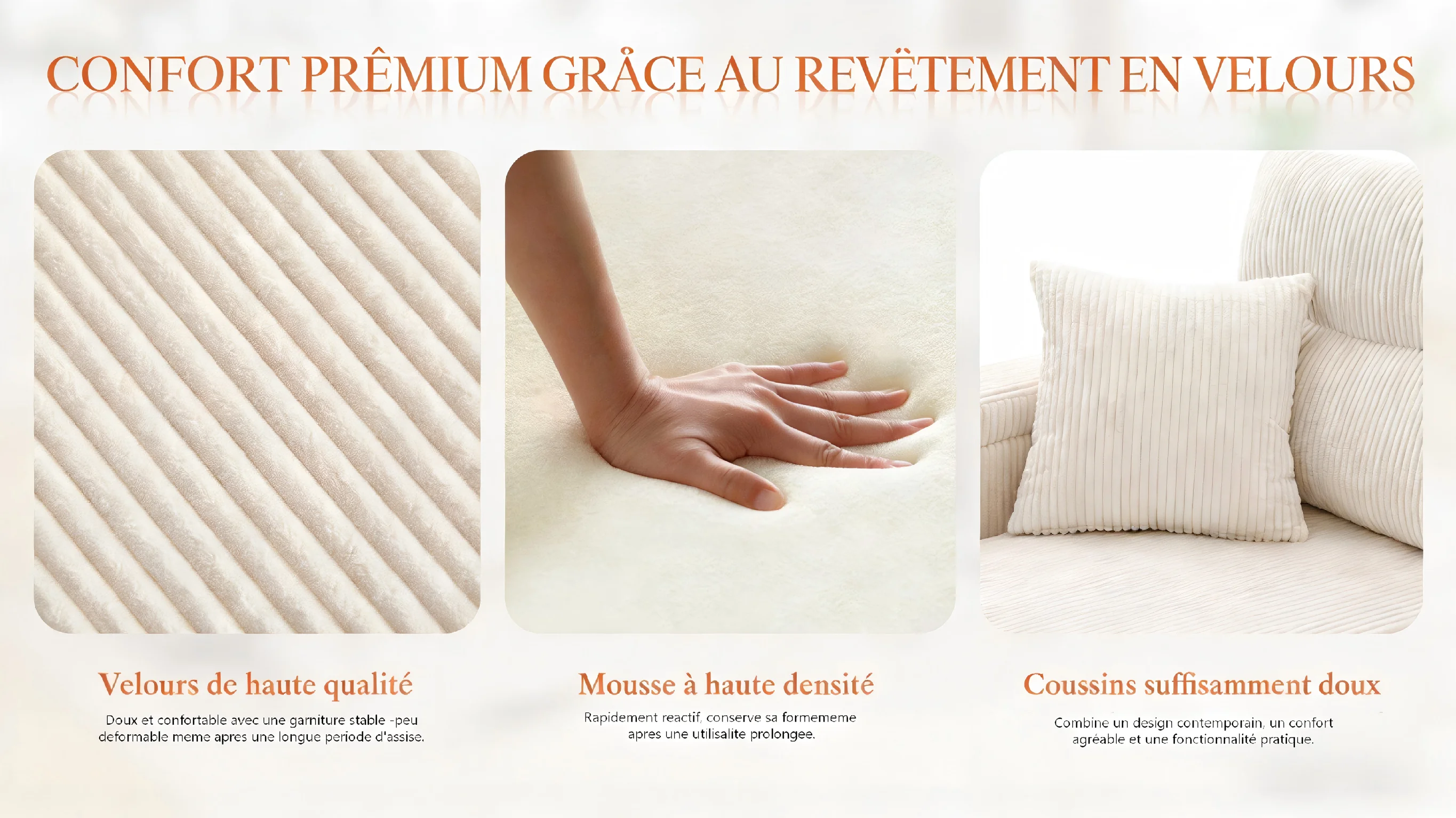 Dossier ergonomique canapé velours soutien dos et nuque