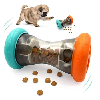 Interactive Chase Treat Dispensing Puzzle Dog Toy Barbell Shaped Rolling Feeder Treat Ball Dog Toys