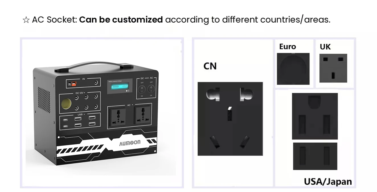 EM-500W Aumoon Power Station 110V 220V Portable Solar Generator 500W 1000W Compatible with Panels for Outdoor Camping