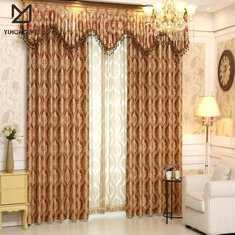 Elegant Damask Fabric Curtains and Drapes Design for Living Room
