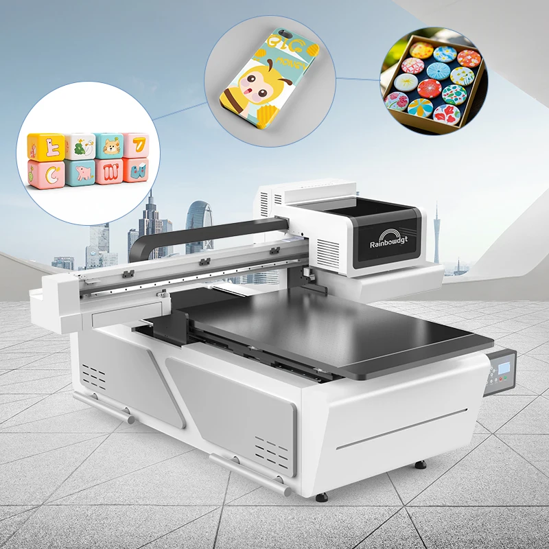 Rainbow New Launched Professional Printing Machine UV 6090 Metal PVC PP Poker Chip Canvas UV DTF Printer Nano 9
