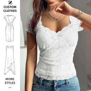 Women's Floral Lace Bow T Shirt Sweetheart Neck Short Sleeve Top