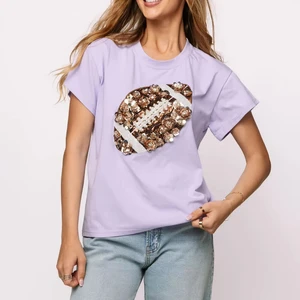 LYG Wholesale Custom New Design Game Day Football Sequin Embroidery with Puff and Beads Tee Shirt