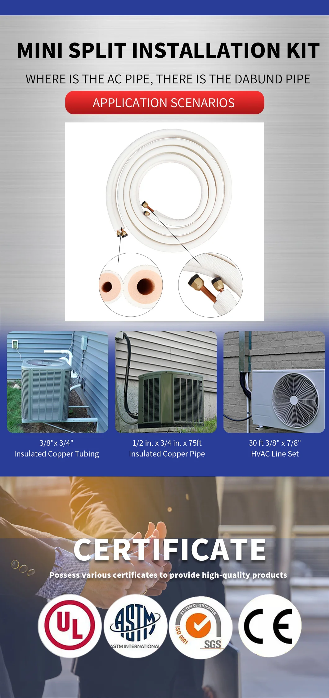 Most Popular HVAC Parts Copper Line Set Kit Mini Split System Air conditioner Installation Kit factory