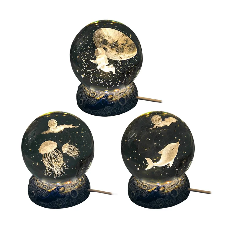 クラゲイルカヒトデUSBナイトライトLEDクリスタルボールテーブルランプ