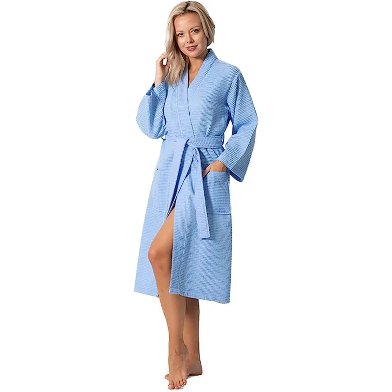 Custom Waffle Luxury Thin Soft House Bath Robe Women Knit Bathrobes For ...
