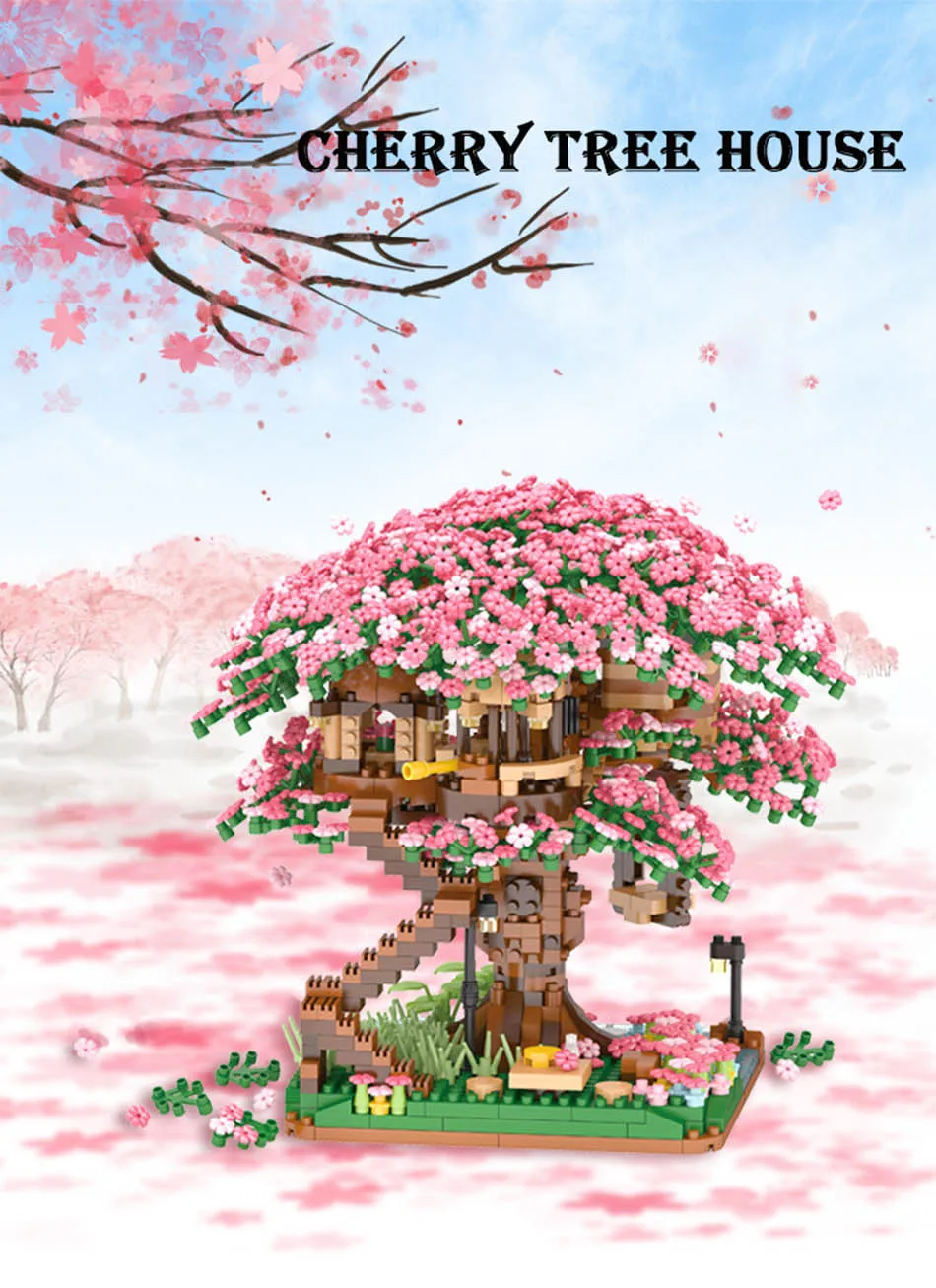 Micro Diamond Building Blocks Tree House Pink Color Mini Bricks Sets