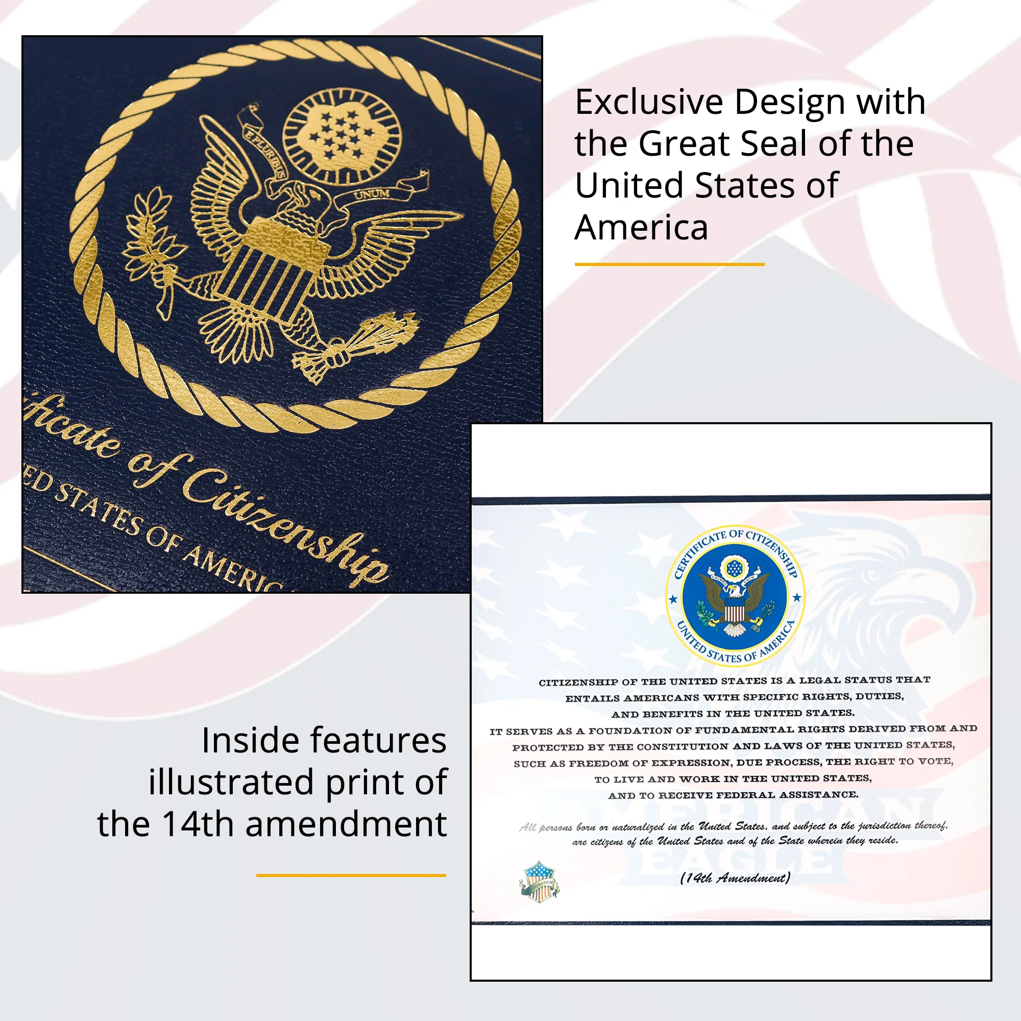 US Citizenship Certificate Holder Grain Leatherette A4 8.5x11 Holder with Silver Stamping Printing Inner White Cardboard factory