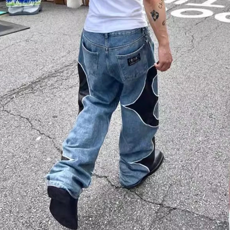 Vintage Mid Hop Wide Leg Baggy Botton Denim Fabric Jean Trousers Custom High Quality Fashion Casual Woven High Waist