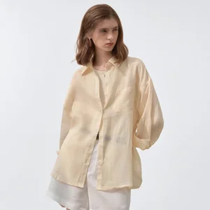 Custom 100% Ramie Shirt For Women, Lightweight Breathable Loose-fit Long Sleeve Summer Top