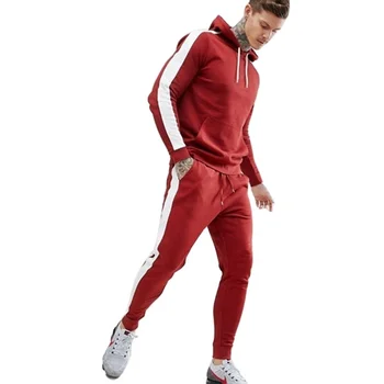 lalib sport custom logo mens track suits red plain side stripe sport hooded sweat suits