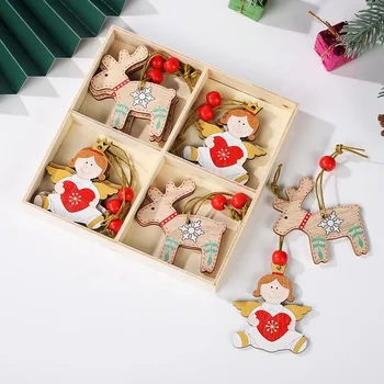 Creative colored and environmentally friendly wooden angel pendants for children's gifts Christmas tree decor decorations