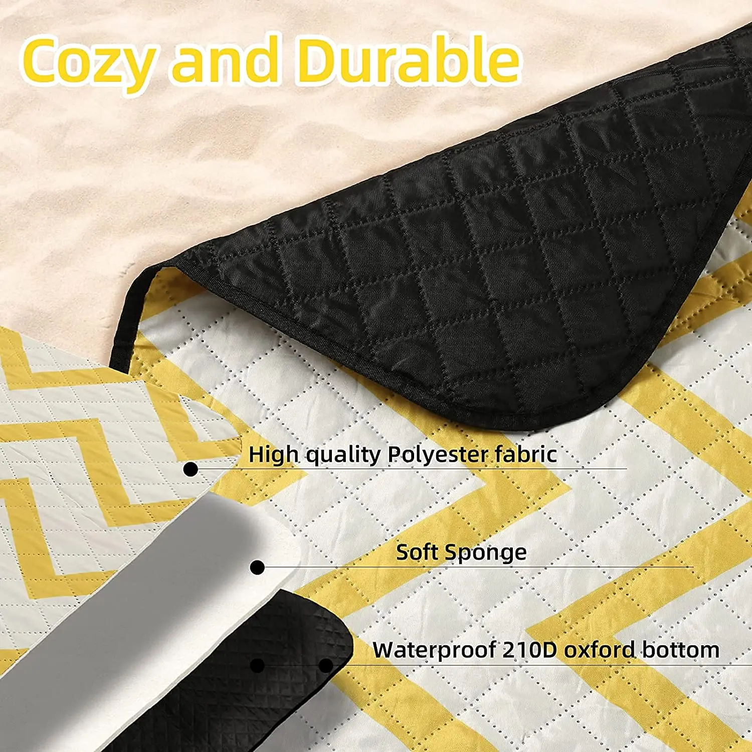 Portable Extra Large Waterproof,Picnic Blanket 3 Layered Foldable
