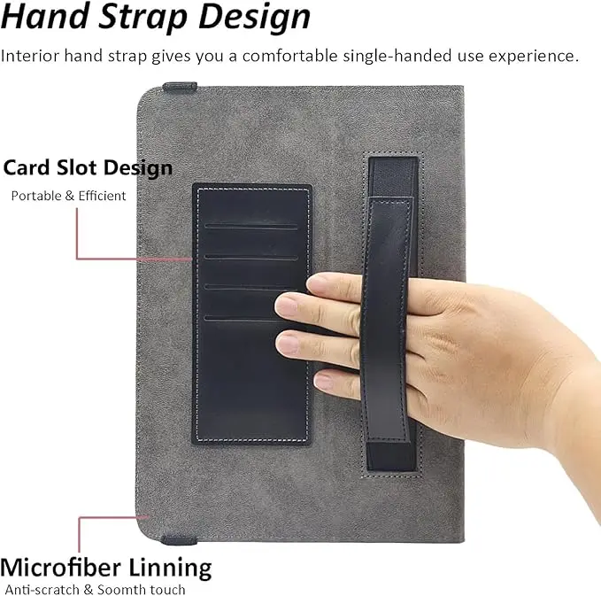 product for tpu business case with anti fingerprint magnetic  foldable folio stand hand strap  card slots for ipad 96 105 inch-4