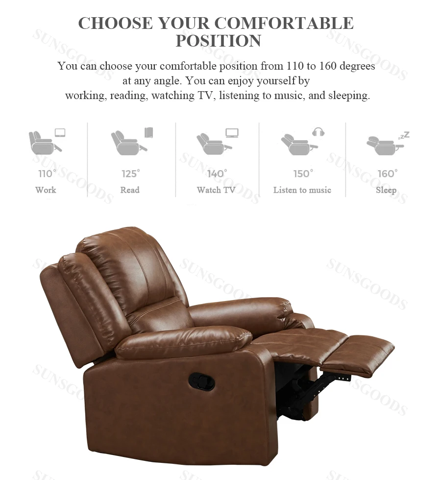 Custom brown leather electric recliner sofa brown leather power