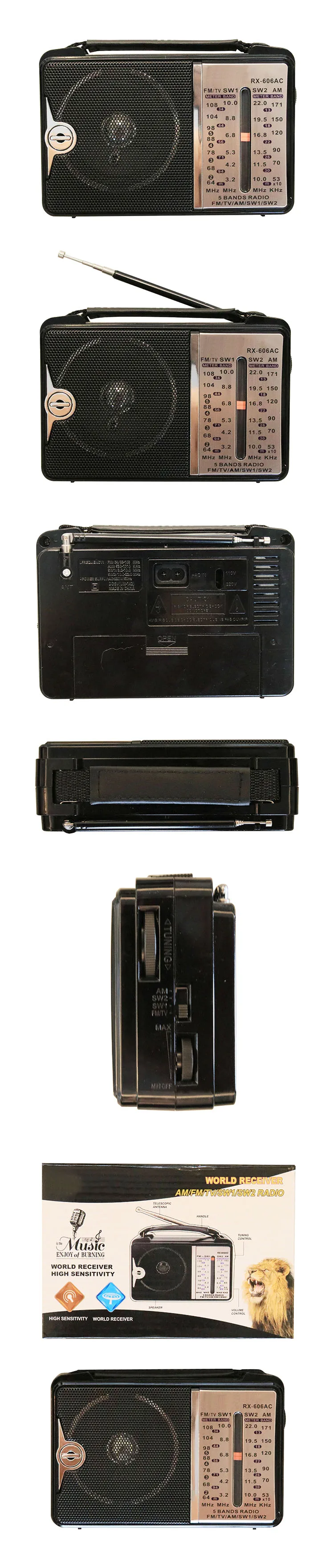 Factory Price 2024 RX-606AC High Quality Portable Rotatable Radio with FM TV AM SW 1-2 4bands Receiver ,with Real Transformer