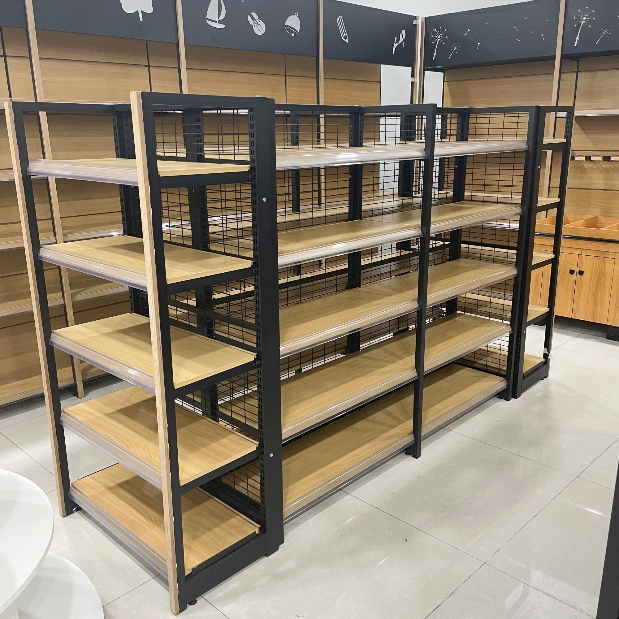 Custom Wooden Shelf Supermarket Gondola Shelf For Retail Store