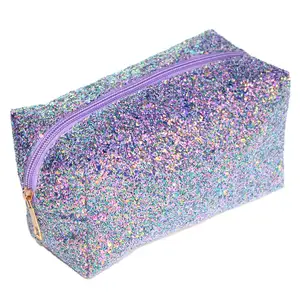 Fashionable Girls Shine Sequin Makeup Pouch Waterproof Travel Custom Glitter Cosmetic Bag