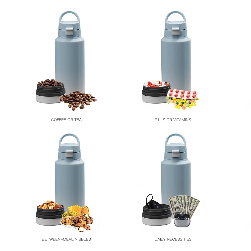 Custom Logo LeakProof 2 in 1 Thermal Flask Stainless Steel Insulated Sports Water Bottles 32oz with Storage Compartment