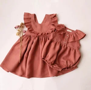 Summer Infant Girls Linen Ball Gown Dress 3D Ruffled Bodice Sleeveless Tulle Short Fly for Children