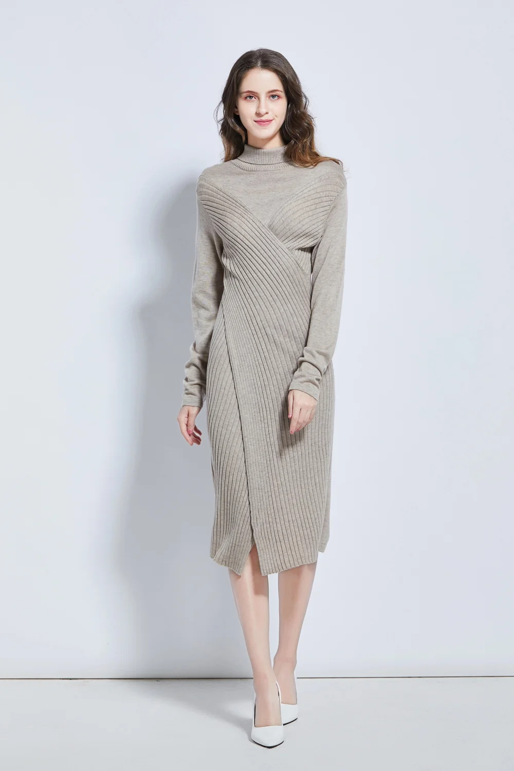 Elegant Knitted Dress Turtleneck Dress Sweater Women