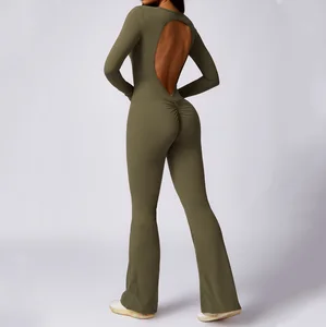 Women Playsuit Full Length Cut Out Back One Piece Gym Workout Clothing Activewear Yoga Fitness Jumpsuit